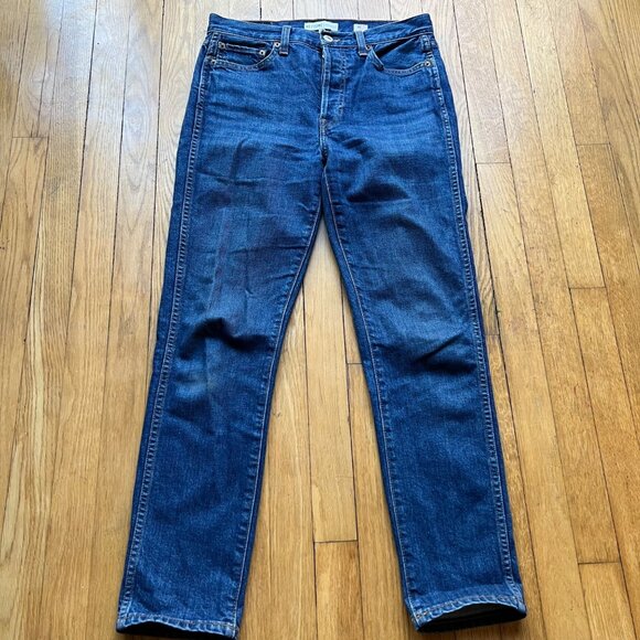 Re/Done Size 28 Blue Denim Double Needle High Waist Straight Leg ButtonFly Jeans - Picture 8 of 14